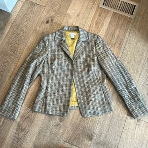 BARRY BRICKEN vintage wool silk blend herringbone plaid open blazer, size 6